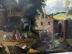 Le vannage du grain, peut-être dû à Giulio Camillo dell'Abbate, fils de Nicolò (1560-1570, musée du Louvre).