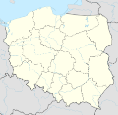 Mapa konturowa Polski, na dole po lewej znajduje się punkt z opisem „Parafia Niepokalanego Poczęcia Najświętszej Maryi Panny”