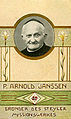 Hl. Arnold Janssen, Rasterdruck 1938 mit Berührungsreliquie, Format 7 × 11 cm