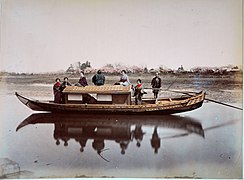 Barco de rio sampan-like japonês. Datado de antes de 1886