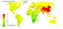 World map showing birth sex ratios