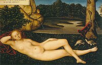 Kuŝanta Nimfo de Lucas Cranach la Maljuna