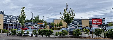 Retail park with landscaped car park