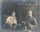 Maltby with her son Philip Randolph Meyer, home from flight training at Kelly Field, circa 1918.