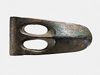 Egyptian duckbill-shaped axe blade of Syro-Palestinian type, a lethal technology probably introduced by the Hyksos (1981–1550 BC).[178]