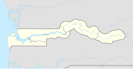 Mapa konturowa Gambii, po lewej znajduje się punkt z opisem „Bandżul”