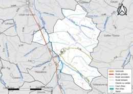 Carte en couleur présentant le réseau hydrographique de la commune