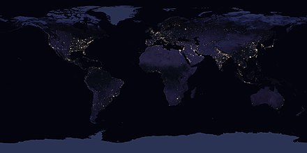 Image montrant de nombreux points lumineux sur un planisphère terrestre.