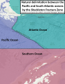 Image 100Map showing the proposal presented by the thesis entitled "Natural delimitation between the Pacific and South Atlantic oceans by the Shackleton Fracture Zone". (from Pacific Ocean)