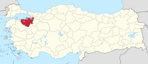 Location of Bursa Province in Turkey