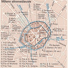 Mappa di Milano nell'Alto Medioevo