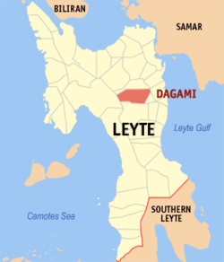 Mapa ng Leyte na nagpapakita sa lokasyon ng Dagami.