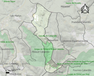 Carte des ZNIEFF de type 1 sur la commune.