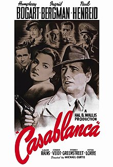 Oreeginal theatrical release poster, featurin the likeness o Humphrey Bogart in the foregrund wieldin an automatic pistol, wi the likenesses o the hauf-dozen ither main members o the cast in the backgrund.