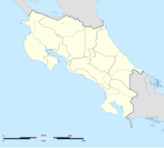 Mapa konturowa Kostaryki, blisko centrum u góry znajduje się punkt z opisem „Uruca”