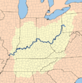 El importante río Ohio nace en el oeste de Pensilvania, como se puede ver en este mapa