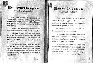 Serment de jumelage entre Herborn (texte allemand à gauche) et Pertuis (texte français à droite) en 1965.