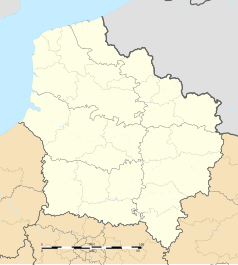 Mapa konturowa regionu Hauts-de-France, u góry znajduje się punkt z opisem „Caëstre”