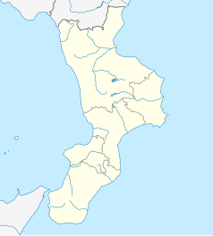 Mapa konturowa Kalabrii, u góry nieco na lewo znajduje się punkt z opisem „Malvito”