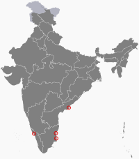 भारत के मानचित्र पर पॉन्डिचेरी புதுச்சேரி Puducherry