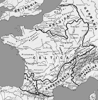 Map of Gaul with tribes, 1st century BC; the Leuci are circled.