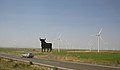 Wind farm in Spain with Osborne the bull