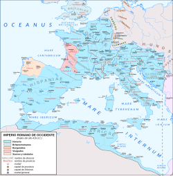 MS 418 yılında Batı Roma İmparatorluğu haritası