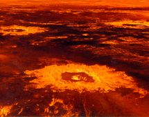 Kawah tubrukan di permukaan Venus (gambar direkonstruksi dari data radar)