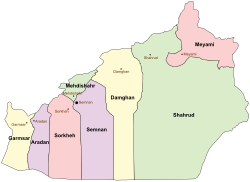 Location of Aradan County in Semnan province (left, purple)