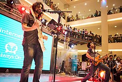 Noori performing at the launch of HBL Always On, Dolmen City Mall, Karachi, November 2014. Visible from left to right are; Ali Noor and Ali Hamza.