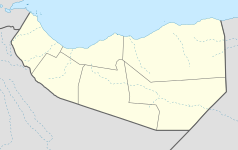 Mapa konturowa Somalilandu, blisko prawej krawędzi u góry znajduje się punkt z opisem „BBO”