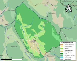 Carte en couleurs présentant l'occupation des sols.