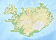 Mapa konturowa Islandii, na dole po lewej znajduje się punkt z opisem „Akurey”