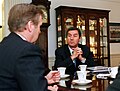 With Secretary of Defense William Cohen (left) in his Pentagon office on November 4, 1999