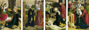 Thumbnail for File:Pfullendorf Altarpiece- Annunciation, Visitation, Nativity, Death of the Virgin (SM sg453-456).png