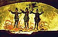 Tři mládenci v ohnivé peci (Dn 3,19-30). Katakomby Priscilly, Řím, kolem 300