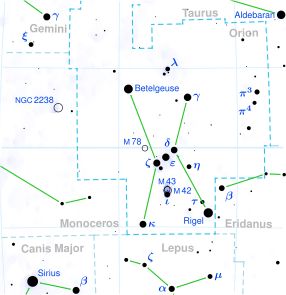 Rigel / Beta Orionis în constelația Orion