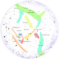 A Southern Hemisphere starchart of groups of galaxies in the night sky.