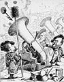 Lamoureux, Gailhard et Wagner « Le nouveau siège de Paris », caricature de Moloch.