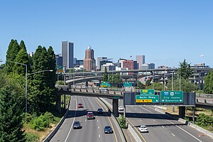 Downtown Portland, viewed from over Interstate 5