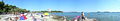 Plava plaža u Vodicama s pogledom na otoke Prvić, Tijat i Logorun
