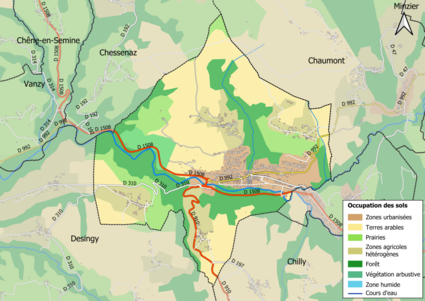 Carte en couleurs présentant l'occupation des sols.