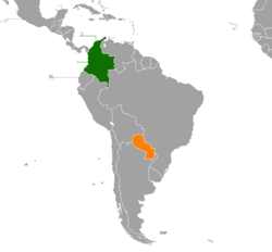 Map indicating locations of Colombia and Paraguay