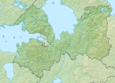 Mapa konturowa obwodu leningradzkiego, blisko centrum na lewo znajduje się punkt z opisem „Petersburg”