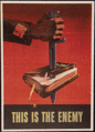 U.S. propaganda poster, depicting a Nazi stabbing a Bible.