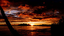 Sunset on the Hill of Six Lakes in the background in São Gabriel da Cachoeira, North of Amazonas State, Brazil.