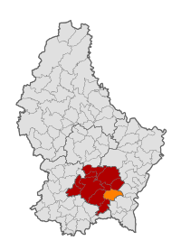 Map of Luxembourg with Contern highlighted in orange, and the canton in dark red