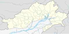 Mapa konturowa Arunachal Pradeshu, na dole nieco na lewo znajduje się punkt z opisem „Itanagar”