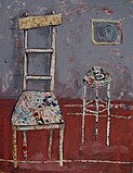 Painting of an empty chair by Kefah Ali Deeb