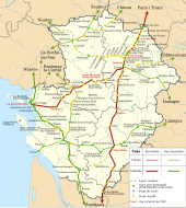 Carte des lignes SNCF de Poitou-Charentes : Saintes est au cœur d'une étoile ferroviaire à cinq branches